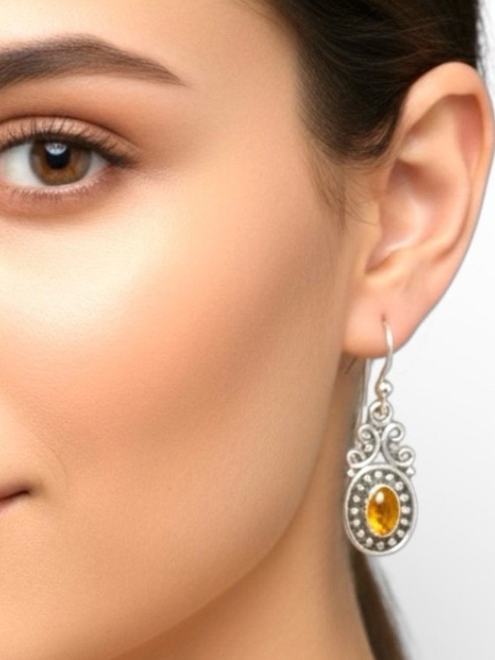 925 Sterling Silver Amber Tone Filigree Dangle Earrings NWT